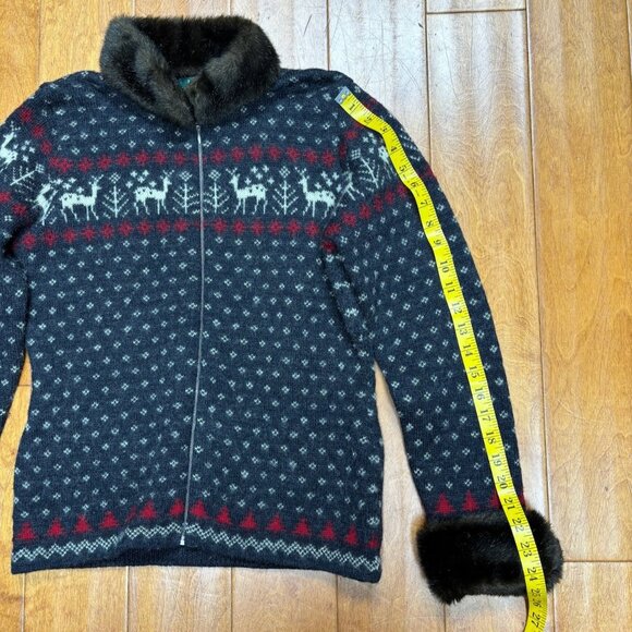 VTG Lauren Ralph Lauren Women Wool Faux Fur Sweater Jacket Size P Old Money Deer - Picture 11 of 12